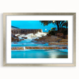 Textured abstract art print of San Antonio skyline in muted earth tones, framed in silver, ideal for bedroom art.