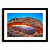 Extra large framed print of colorful, abstract Utah Arches on textured canvas, ideal for living room decor.