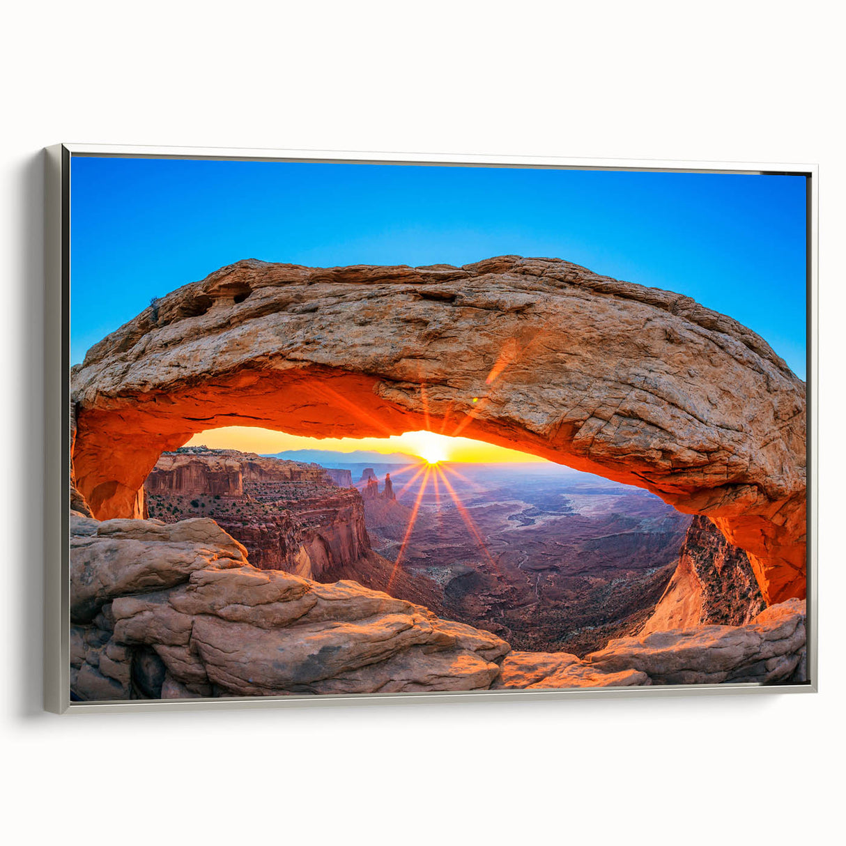 Framed canvas of Arches National Park with vibrant red and orange tones, ideal for living room decor.