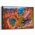 Black and white wall art of Bryce Canyon on framed canvas, ideal for bedroom decor, featuring vintage poster style.
