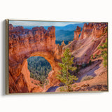 Framed canvas of Bryce Canyon in Utah, featuring a vintage poster style with a black and gold color palette.