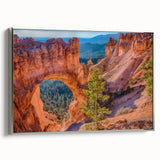 Framed canvas landscape art painting of Bryce Canyon in muted earth tones, ideal for living room decor.