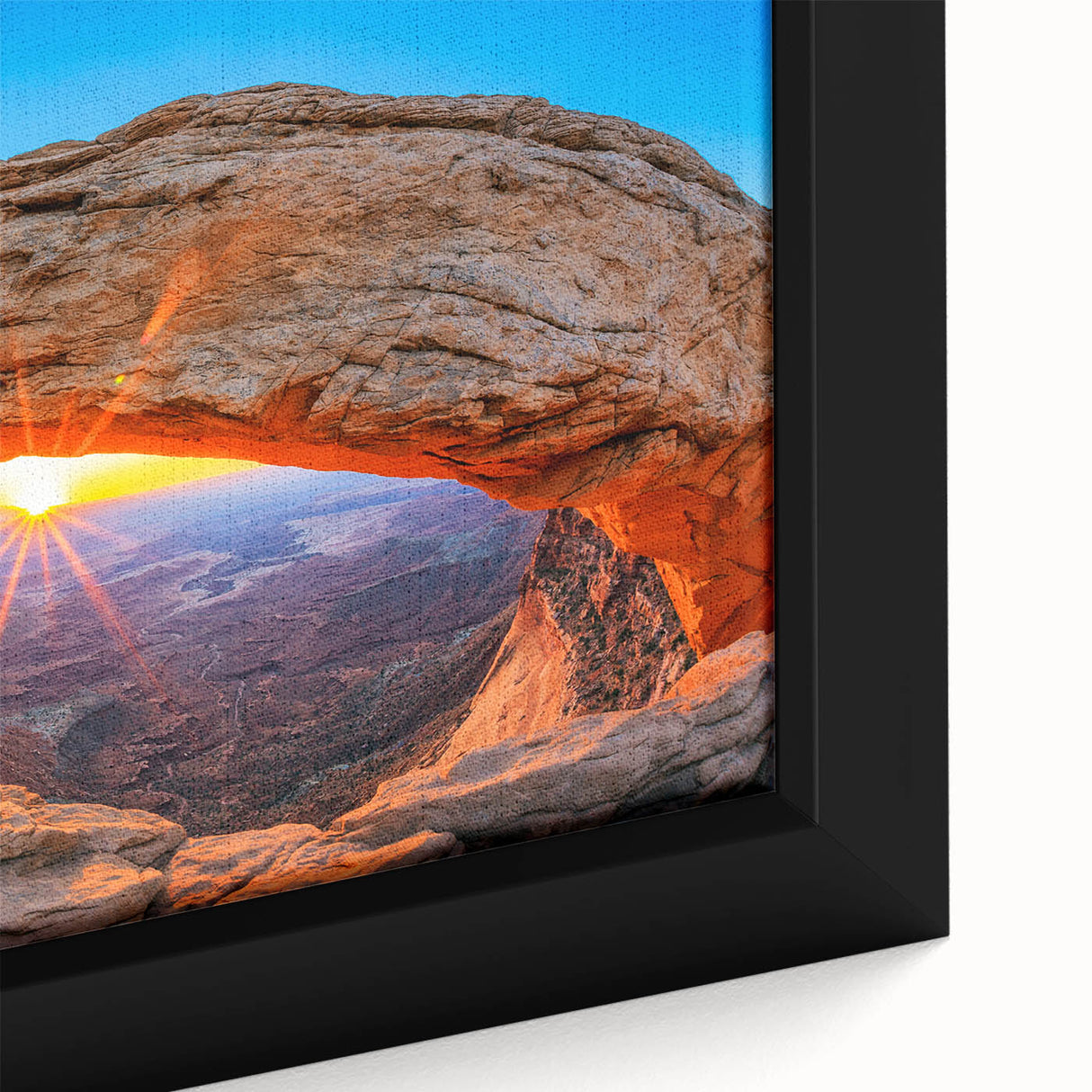 Extra large framed canvas of a textured Utah Canyonlands scenery in vibrant colors, ideal for living room decor.