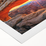 Art deco poster of Canyonlands with earthy tones on rolled canvas, suitable for dining room wall art.