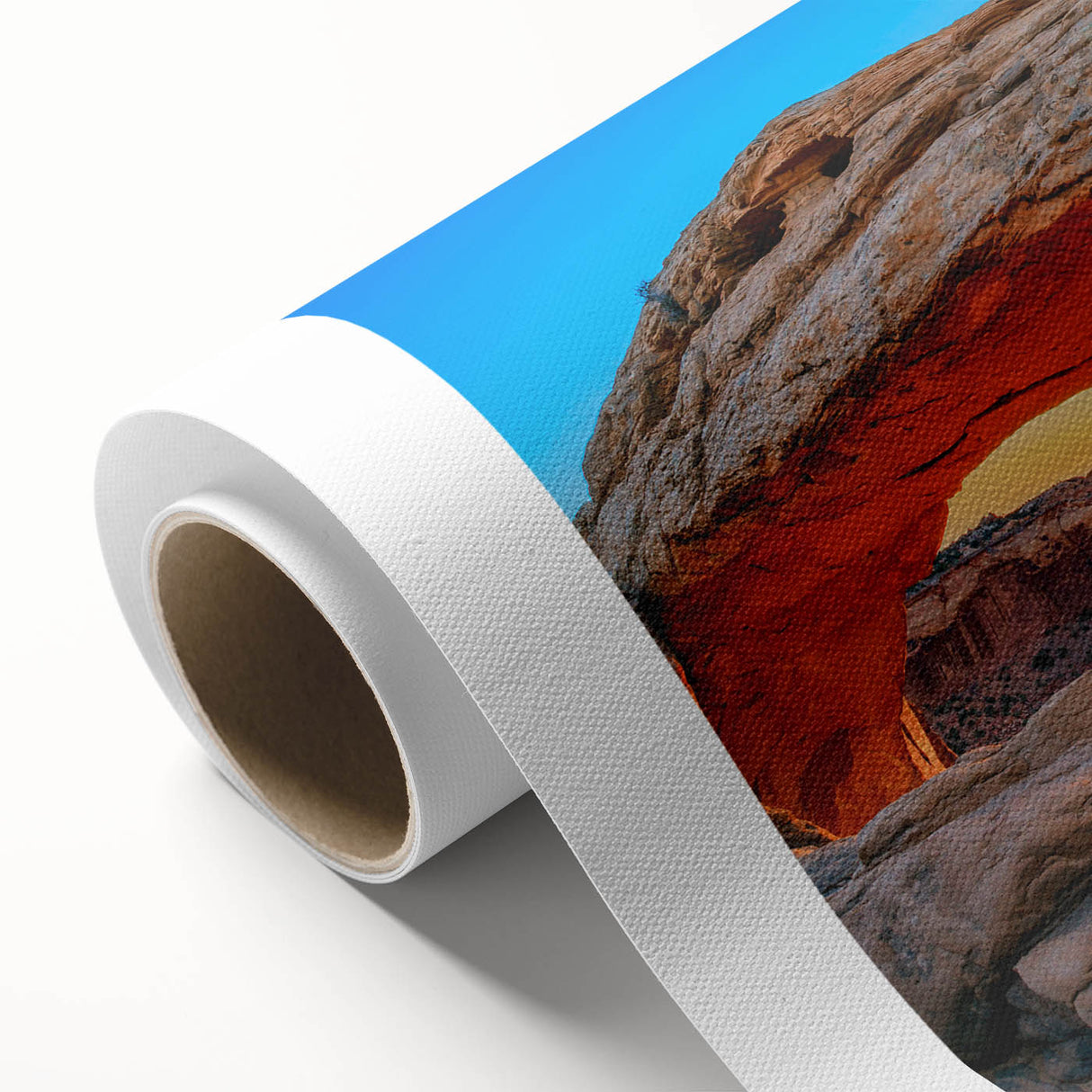 Art Deco poster of Canyonlands with muted earth tones on rolled canvas, ideal for nursery wall art.