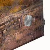 Large abstract depiction of Capitol Reef on acrylic glass, featuring muted earth tones, ideal for dining room art.