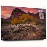 Acrylic print of Capitol Reef scenery in muted earth tones, ideal for dining room decor.