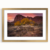 Extra large textured abstract art print of Utah's Capitol Reef in muted earth tones, framed in gold.