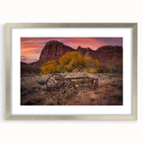 Textured art print of Capitol Reef, Utah, in abstract style with earthy tones on a silver-framed mat, ideal for bedroom art.