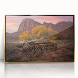 Large art print of Capitol Reef, Utah in a mid-century modernist style, framed acrylic with gold hues.