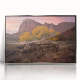 Mid-century modernist art depicting Capitol Reef, Utah in muted earth tones on a framed acrylic panel.