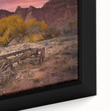 Extra large framed canvas depicting a textured Utah Capitol Reef scenery in black with colorful art accents.
