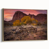 Framed canvas featuring a vintage-style landscape painting of Capitol Reef, Utah in muted earth tones.