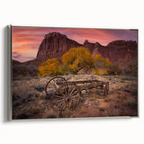 Framed canvas featuring a landscape art painting of Utah's Capitol Reef in vibrant red and orange tones.