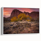 Vintage poster art of Utah's Capitol Reef in vibrant colors on a large framed canvas, ideal for living room decor.