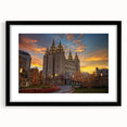 Abstract art print of Salt Lake City with vibrant, textured colors on a large framed canvas, ideal for living room decor.