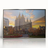 Mid-century modernist art of Salt Lake City in silver-framed acrylic, featuring muted earth tones.