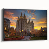 Black and white framed canvas of Salt Lake City landscape, ideal for bedroom wall art.