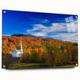 Acrylic print of Vermont landscape in autumn, showing vivid orange and red foliage, ideal for dining room decor.