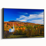 Black and white landscape art painting of a Vermont scenery on a framed canvas, suitable for bedroom wall decor.