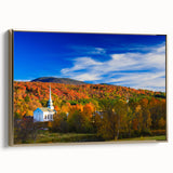 Framed canvas of a Vermont landscape in muted gold and black tones, ideal for bedroom wall decor.