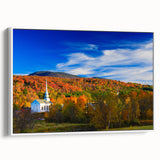 Vintage poster art of Vermont scenery on framed canvas, featuring colorful art in extra large size.
