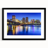 Abstract art print of vibrant, colorful Virginia scenery on a textured canvas, framed in black, ideal for living room decor.