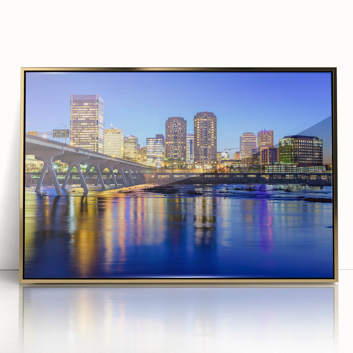 Acrylic print of Virginia scenery, featuring gold frame, mid-century modernist style, ideal for modern art wall decor.