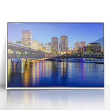 Art deco poster featuring Virginia scenery in muted gray and blue tones, framed acrylic, ideal for nursery wall decor.