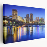 Side view of a stretched canvas featuring a serene Virginia landscape in soft green and blue tones.