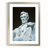 Textured abstract art print of Washington DC's Lincoln Memorial in muted gray tones on a framed silver mat.