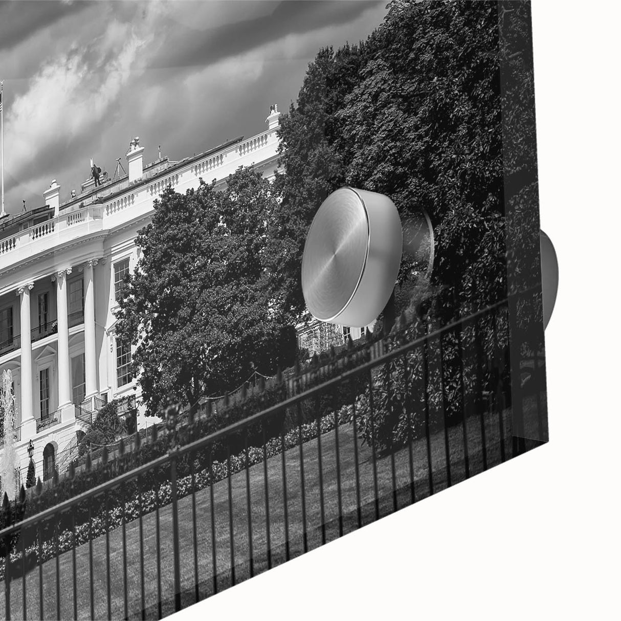Acrylic print of the White House with muted green and beige tones, suitable for bedroom or dining room decor.
