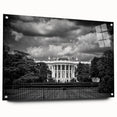 Acrylic print of the Washington DC skyline featuring the White House, rendered in muted colors.