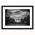Abstract art print of the White House in vibrant colors on a large textured canvas, ideal for living room decor.