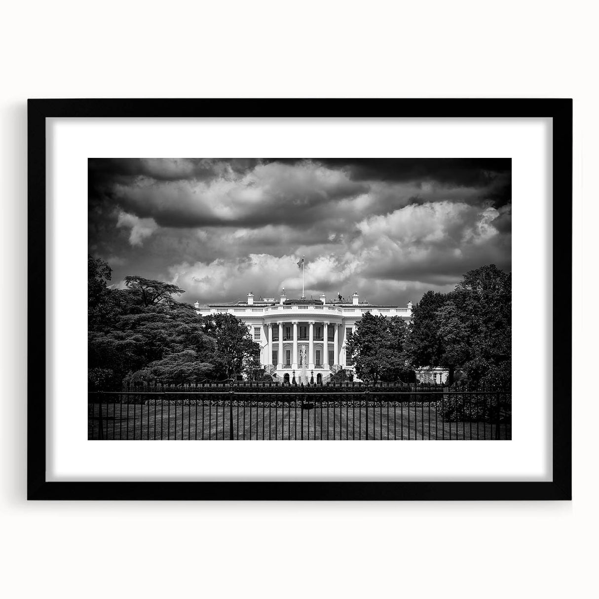Abstract art print of the White House in vibrant colors on a large textured canvas, ideal for living room decor.