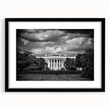 Abstract art print of the White House in vibrant colors on a large textured canvas, ideal for living room decor.