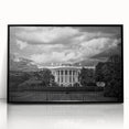 Large abstract wall art of the White House in muted gray and black tones on a framed acrylic, ideal for modern office decor.