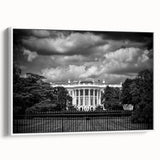 Vintage poster art of the White House with colorful details on a framed canvas, ideal for extra large living room wall decor.