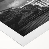 Art deco poster of the White House with muted beige and green tones on rolled canvas, suitable for dining room wall art.