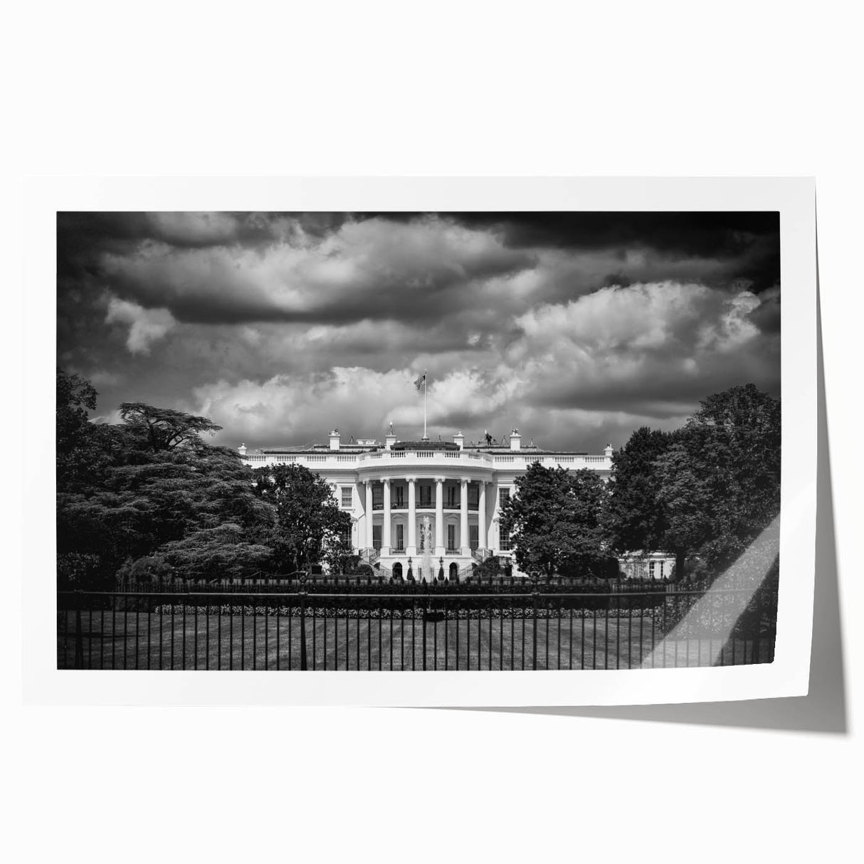 White House painting on rolled print with soft green and beige colors, ideal for art wall dining room.