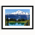 Extra large abstract art print of Mount Rainier with textured, colorful patterns on a framed black mat.