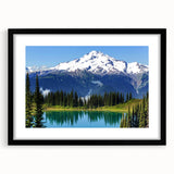 Extra large abstract art print of Mount Rainier with textured, colorful patterns on a framed black mat.