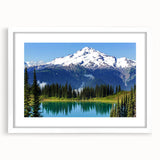 Abstract art print of Mount Rainier in muted earth tones on a white framed canvas, ideal for dining room decor.