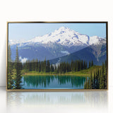 Mid-century modernist art of Mount Rainier in muted earth tones on a framed acrylic, ideal for modern art wall decor.