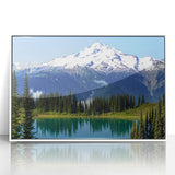 Acrylic print of Mount Rainier in soft pastel hues, framed in white, ideal for modern art wall decor.