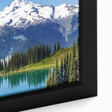 Framed canvas featuring a close-up, textured depiction of Mount Rainier with vibrant colors.