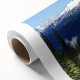 Art deco poster of Mount Rainier in pastel shades on rolled canvas, ideal for nursery wall art.