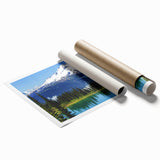 Extra large rolled print of Mount Rainier with vivid green and blue tones, suitable for classy bathroom wall art.