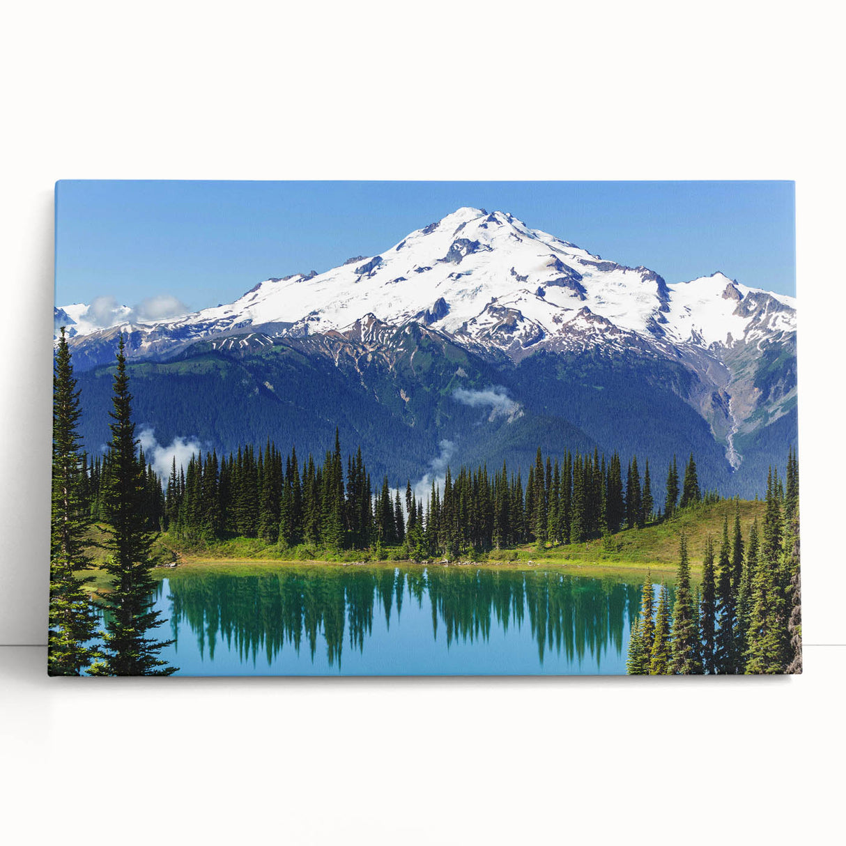Black and white stretched canvas of Mount Rainier, ideal for kitchen wall art or bedroom decor.