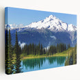 Large art print of Mount Rainier with vibrant green and blue tones on stretched canvas, ideal for kitchen wall art.